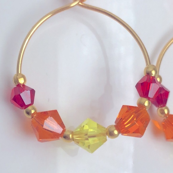 New Sparkling Glass Crystal Dangling Hoop Handmade Earrings Unique Artisan Gifts - Picture 5 of 6